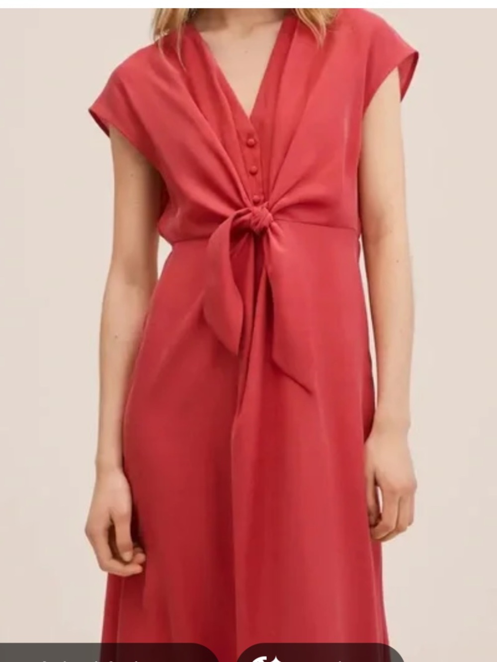 Mango Coral-Red Tie-Waist V-Neck Maxi Dress size 10.